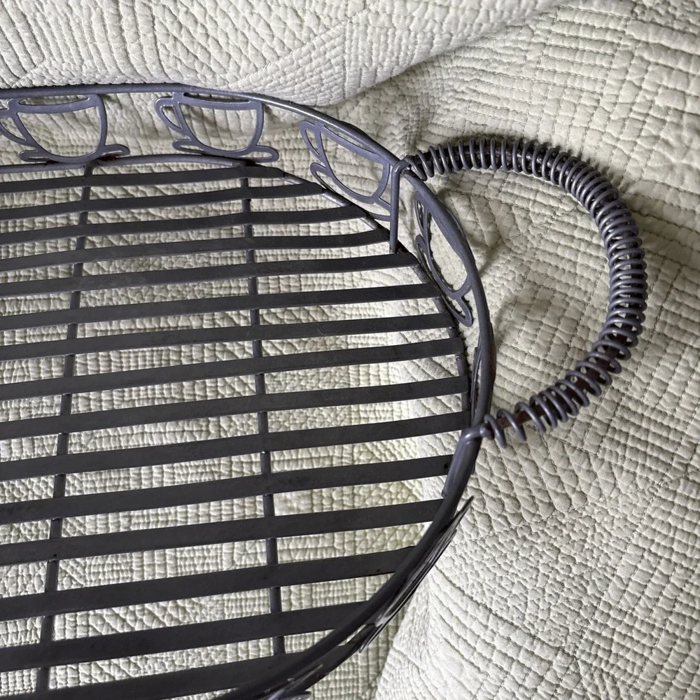 Metal Wire Coffee Cup Serving Tray Basket 20x11 Coffee Bar Kitchen Decor Large